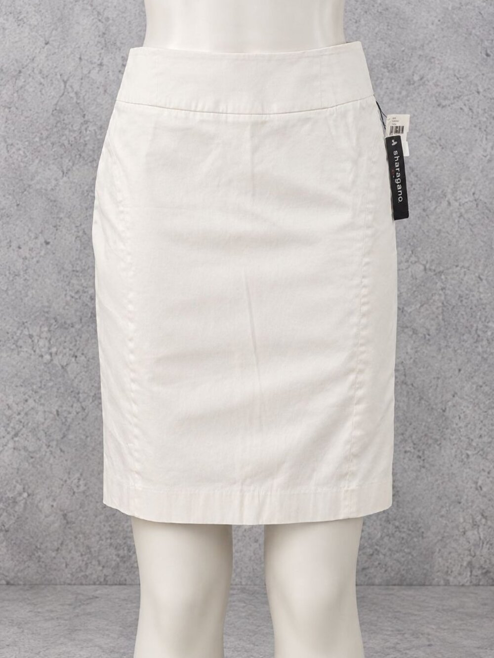 Sharagano Pencil Skirt 8 White Cotton Stretch Minimalist Capsule Office Work